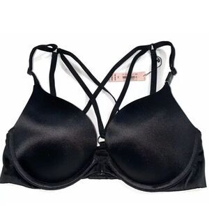 Victoria’s Secret Very sexy Strappy back Push up Padded Satiny bra 32DDD Black